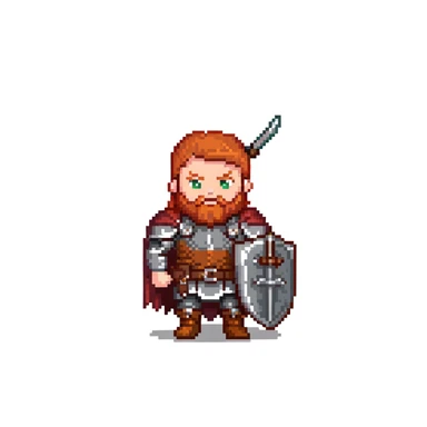 ginger viking with red hair and beard, leather and metal armor, shield and sword sticker