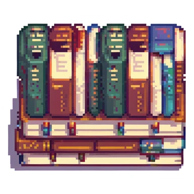 a pile of textbooks, pixel art style sticker