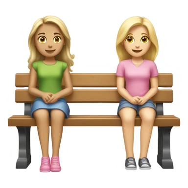 Two girls sitting on a bench one blonde one brunette both white  sticker