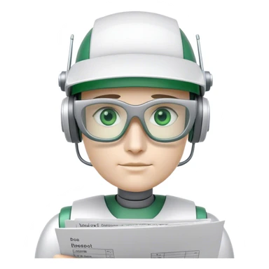human like robot bookkeeper wearing Green eyeshades visor used by accountants and holding spreadsheets sticker