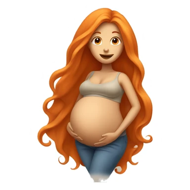 Tan girl with long orange hair holding pregnant stomach sticker