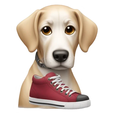 dog wearing a shoe sticker