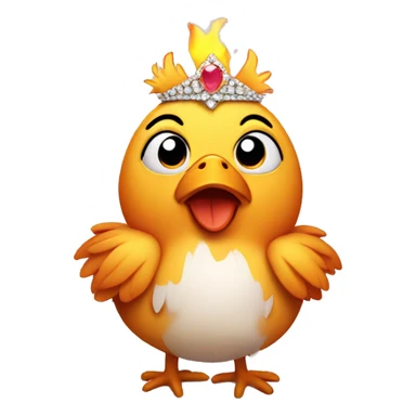 Cute chicken surrounded by fire wearing a tiara sticker