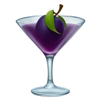 A martini glass with a plum garnish sticker