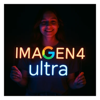 make a girl holding this sign, but sign in made of neon, also add ultra below the sign sticker