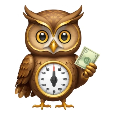 mascot owl holding money scale with two sides sticker