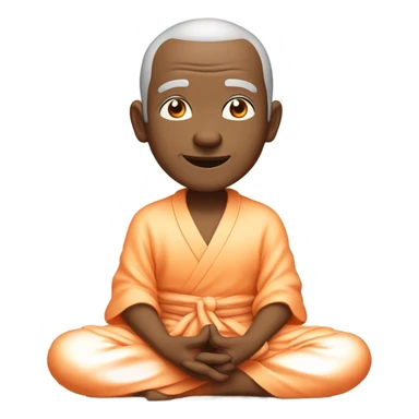 an old yogi with a peaceful and meditative expression. The character should be wearing an orange robe, symbolizing traditional yogic attire. The yogi can be sitting in a lotus position with closed eyes, a gentle smile, and a serene aura. sticker