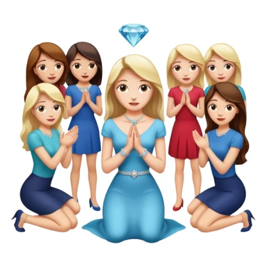 Beautiful girl knelt down by the grace of other women like proposing  sticker