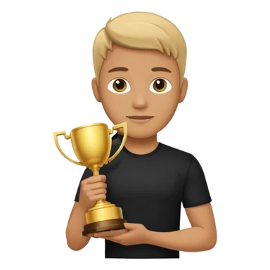 champion in a black shirt holding a trophy sticker