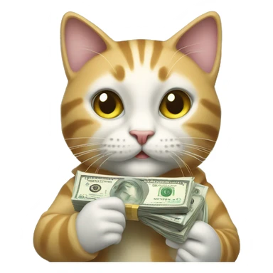 Anthropomorphic cat holding money sticker