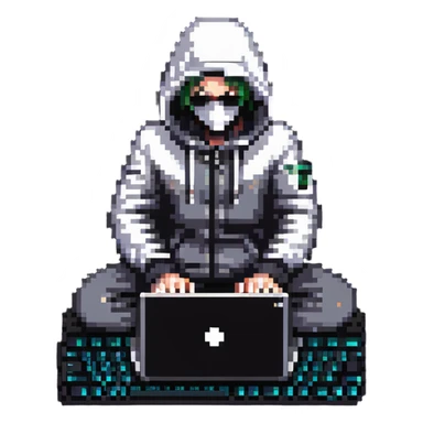 hacker with laptop and code sticker