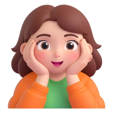an extremely flustered, giddy, and excited character, expressive face, blushing, wide eyes, hands to cheeks, energetic pose sticker