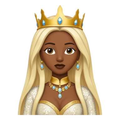 Queen of Sheba from The Bible with dark skin, long blonde hair, ivory sequin outfit sticker
