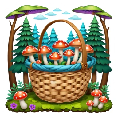 Basket with Psychedelic mushrooms and forest objects sticker