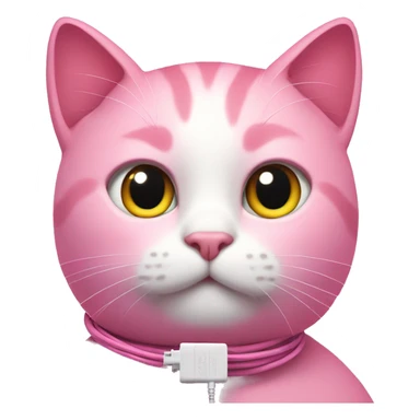 a pink cat whit a electric cable around neck sticker