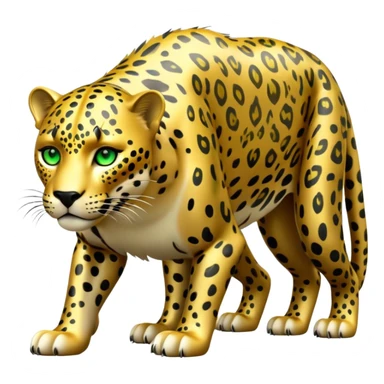 cinematic-jaguar-realistic-full-body-on all fours-emoji,-sleek-powerful-frame-poised-for-action,-golden-fur-adorned-with-bold-black-rosettes,-head-tilted-dramatically,-piercing-green-eyes-locked-onto-its-prey,-simplified-yet-realistic-focused-features,-highly-detailed,-glowing-with-an-almost-sarcastic-glow sticker