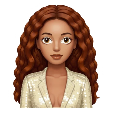 Solange with long dark auburn hair, ivory sequin outfit  sticker
