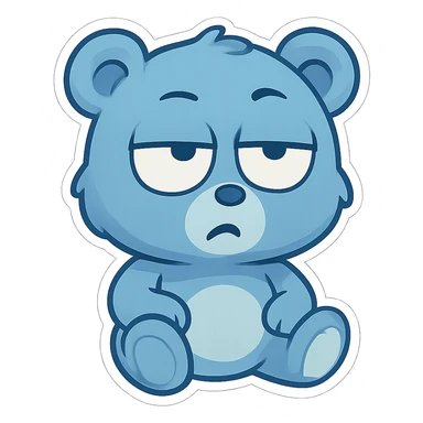 blue teddy bear rolling its eyes, chibi style, exaggerated expression sticker