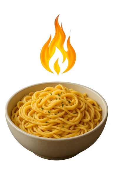 bowl di pasta con fiamma 3d sopra che indica metabolismo, iperrealistico 4k sticker