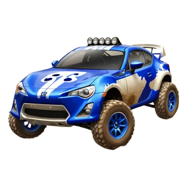 Dirty raced 2013 scion fr-s ultramarine off road 4wd monster Baja dessert stadium racer number 86 with long travel suspension and chrome spoke wheels  sticker