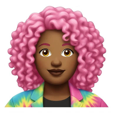 Plus size black woman with pink curly hair and a tie dye jacket  sticker