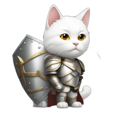 White cat in armor defending man sticker
