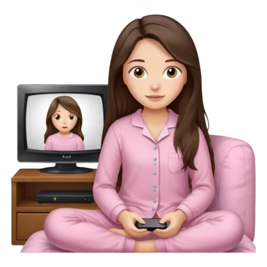 long haired brunette girl hazel eyes in light pink watching tv sticker