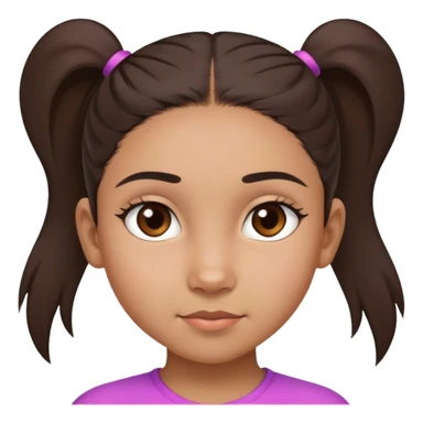 A thin, short 10-year-old mixed-race girl with closely set and wide dark eyebrows, brown straight hair in a ponytail, and brown eyes. sticker