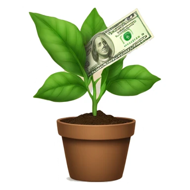 a plant in a brown pot growing dollar bills as the tree sticker