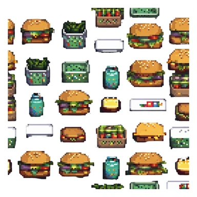veggie burger, pixel art style sticker