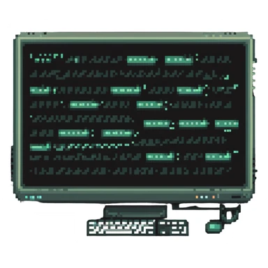 computer screen with messy Swift code and exclamation marks, pixel art style sticker