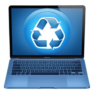 Un MacBook écran bleu transparent avec un signe de recyclage sur l'écran  sticker