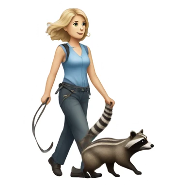 White woman walking a raccoon like a dog sticker