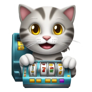 Cat playing on slot machine. Jackpot winner sticker