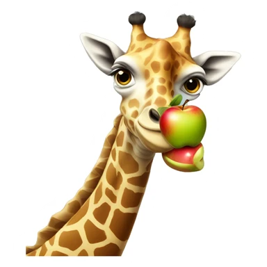 A cartoon looking Giraffe holding an apple bigger than itself sticker