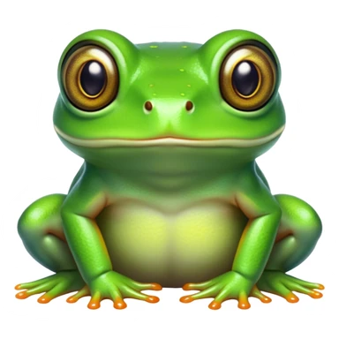 Cinematic Noble Green Tree Frog Portrait Emoji, Poised and alert, with a compact, vibrant body clad in bright, glossy green skin accented by delicate, sticky toe pads and large, bulging, observant eyes, Simplified yet sharp and sophisticated features, highly detailed, glowing with a soft, verdant luminescence, high shine, intelligent and sprightly, stylized with an air of tropical elegance, focused and attentive, soft glowing outline, capturing the essence of a watchful and confident amphibian that appears ready to leap out of the screen with effortless agility! sticker