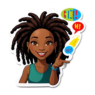 Black woman with locs saying hi sticker