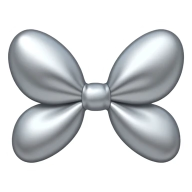 A cute bow emoji made of polished silver chrome, smooth rounded loops, glossy metallic surface, soft mirror reflections, subtle highlights, minimal and adorable proportions, iOS emoji style, centered composition, clean white background, soft studio lighting, no text, no outline, ultra high quality sticker