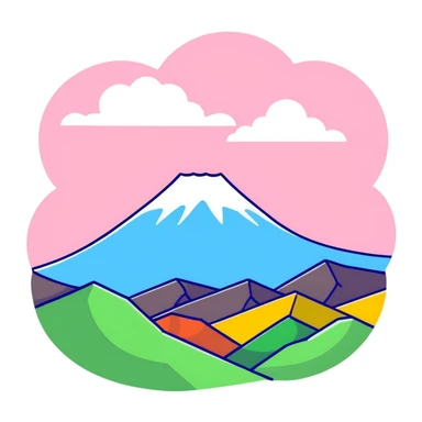 Mount Fuji, snow-capped mountain peak with colorful clouds sticker