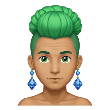 gem lover man with gem accessories excessive amount very big gem earrings green bun hair and blue diamonds  sticker