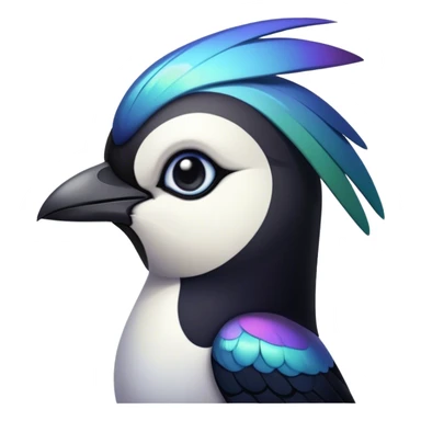 Cinematic Noble Magpie Portrait Emoji, Poised and sleek, with striking, iridescent black and white plumage, a sharp, inquisitive beak, and intense, observant eyes, Simplified yet sharp and sophisticated features, highly detailed, glowing with a soft, urban gleam, high shine, intelligent and graceful, stylized with an air of mischievous charm, focused and alert, soft glowing outline, capturing the essence of a watchful and confident magpie that appears ready to dart out of the screen with effortless authority! sticker