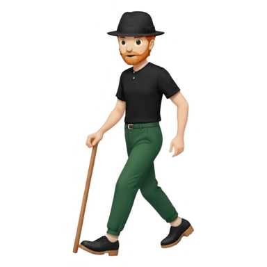 גבר זקן ג'ינג'י מלא כובע שחור הפוך חולמה שחורה ומכנסיים ירוקות ארוכות מבצע צעידה במקום  sticker