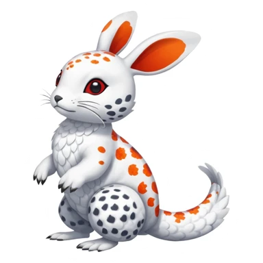 Rock Ptarmigan-Snow-Leopard-Snowshoe-Hare-Koi-Fish-Pokémon-Fakémon-Animal-hybrid, full body, with red marking over eye sticker