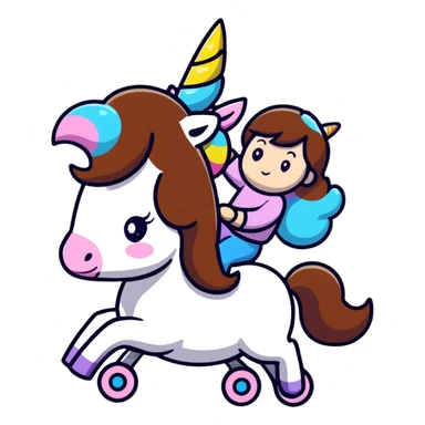 short girl with long brown hair riding a unicorn sticker