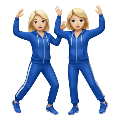 two girls dancing one is blond and one is brunette they are wearing royal blue track suits sticker