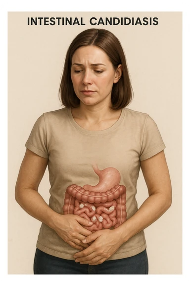 donna con candida intestinale realistic sticker