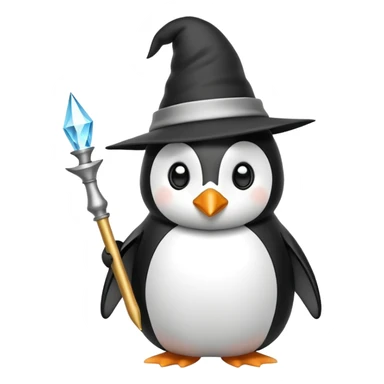 penguin wizard with magic wand and pointy hat sticker