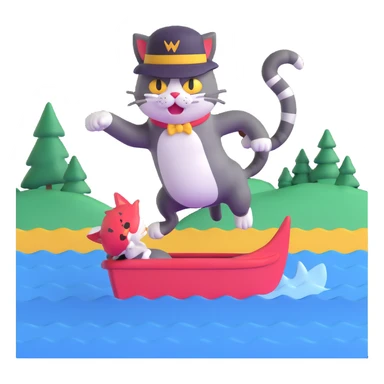 angry cat with a hat jumping into a lake sticker