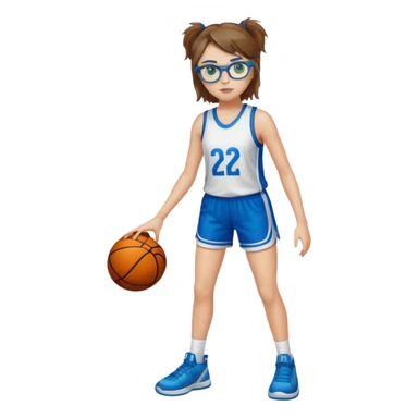 Full Body Girl with basketball short brown hair with blond highlights wearing blue glasses with green eyes sticker