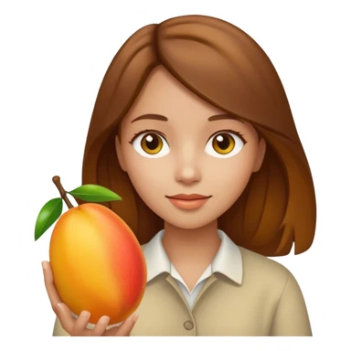 A brown hair girl holding a mango sticker
